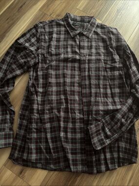 Marc Anthony Men's Burgundy & Gray Plaid Button-Up Shirt